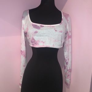 long sleeve white and pink crop top